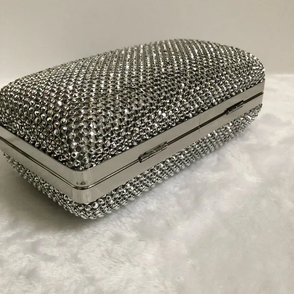 Sondra Roberts Box Silver Rhinestone/Satin Clutch, NWT